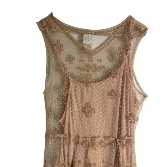 Sundance Nude Embroidered Chiffon Mesh Swiss Dot Slip Midi Dress Size Medium - Picture 9 of 11